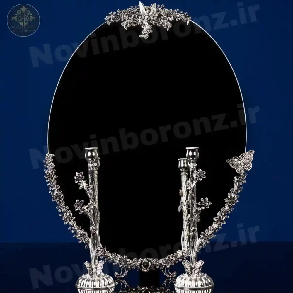 آینه شمعدان برنزی مدل شاپرک نقره ای